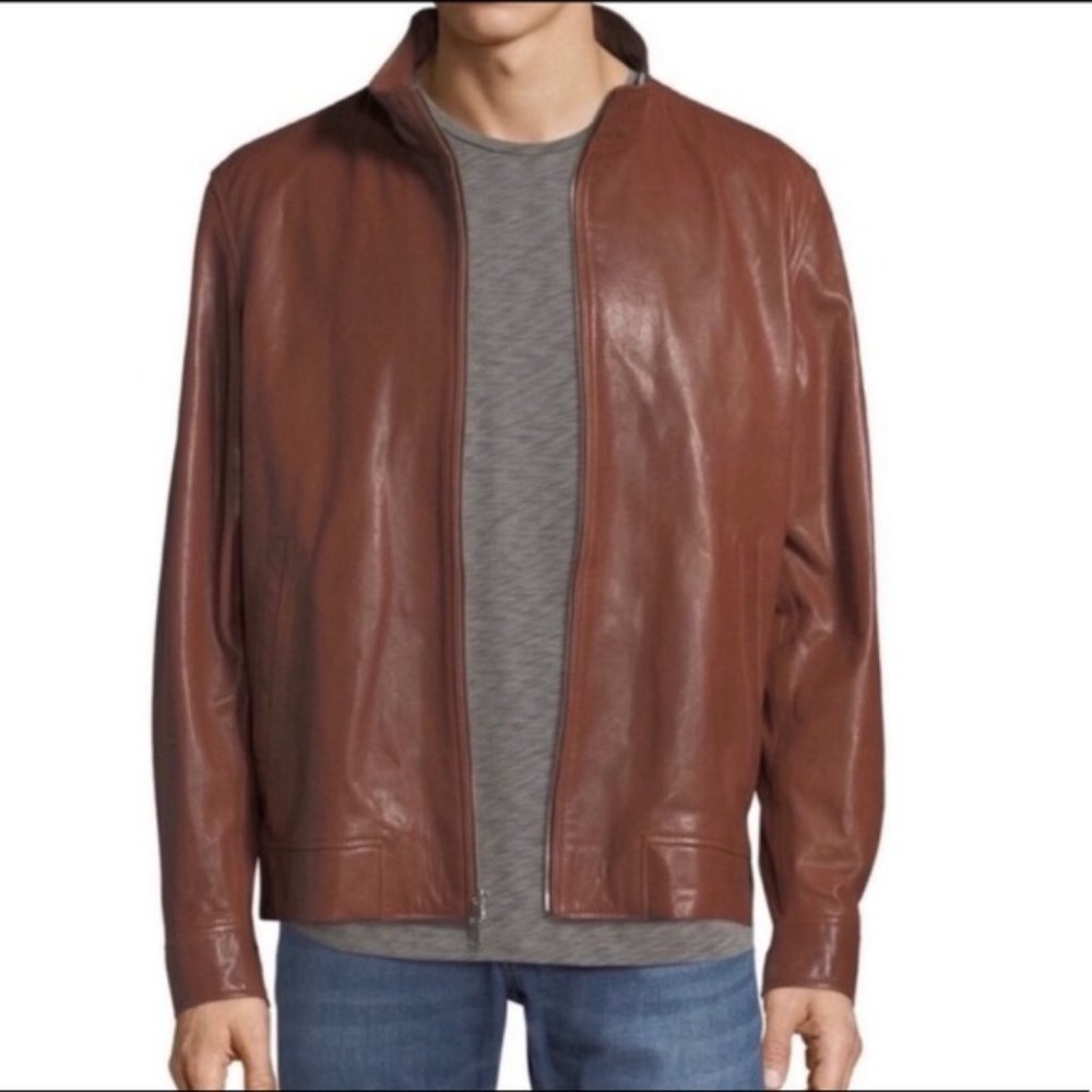 Peter Millar  Lambskin Leather Bomber Jacket Med, Style: MF19Z30